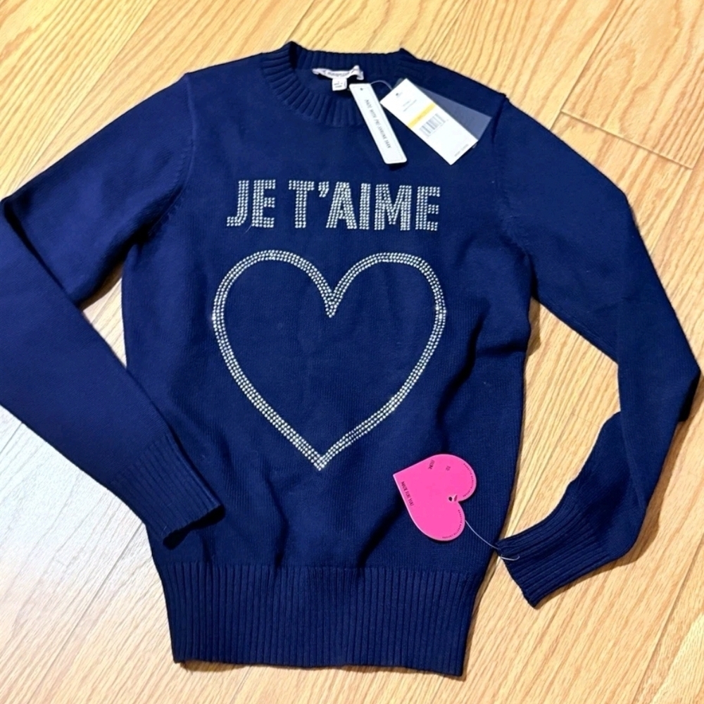 NWT Nanette Lepore red Je T'Aime heart crew neck pullover sweater ladies Small